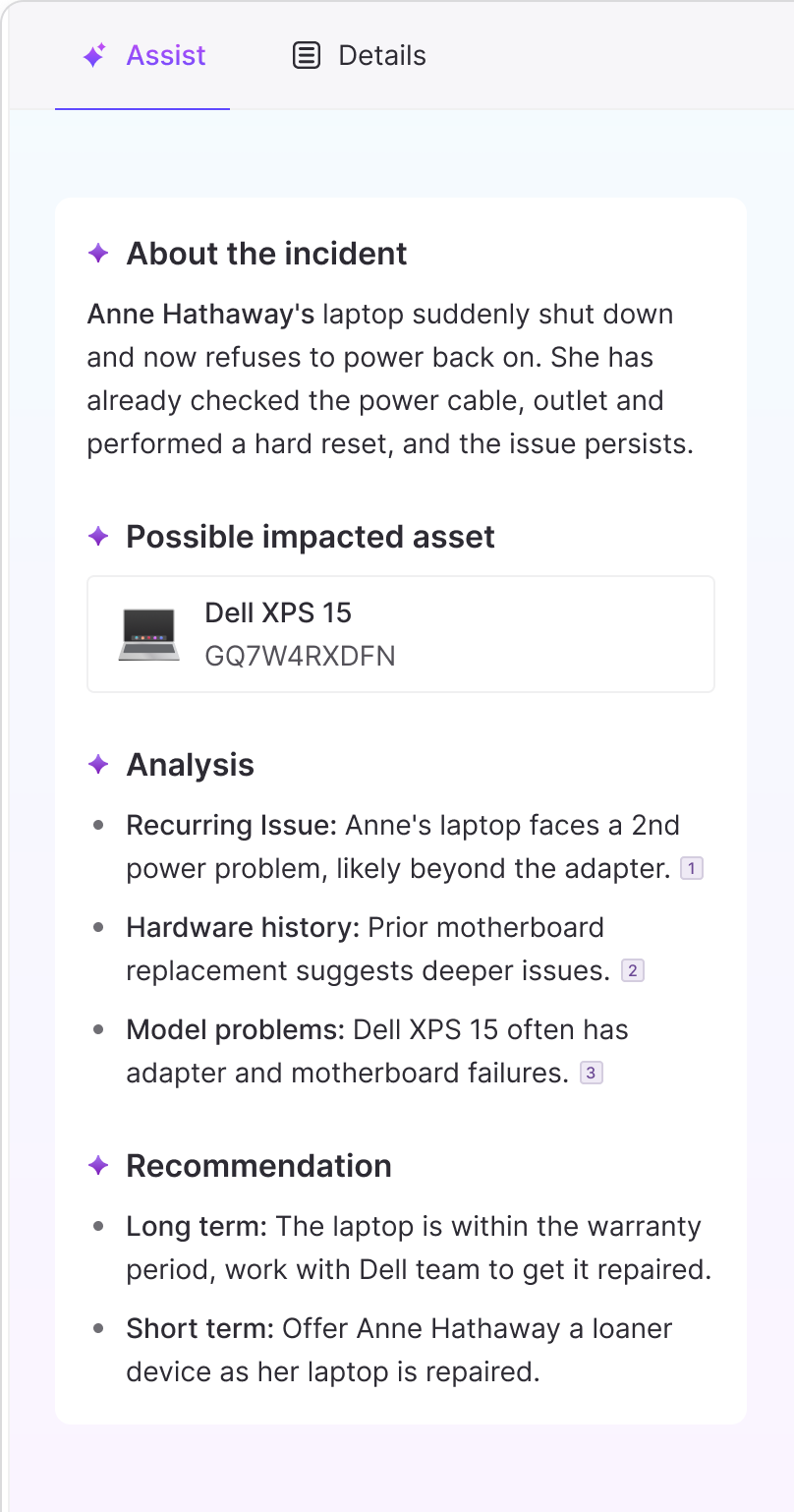 give contextual summaries for escalated tickets