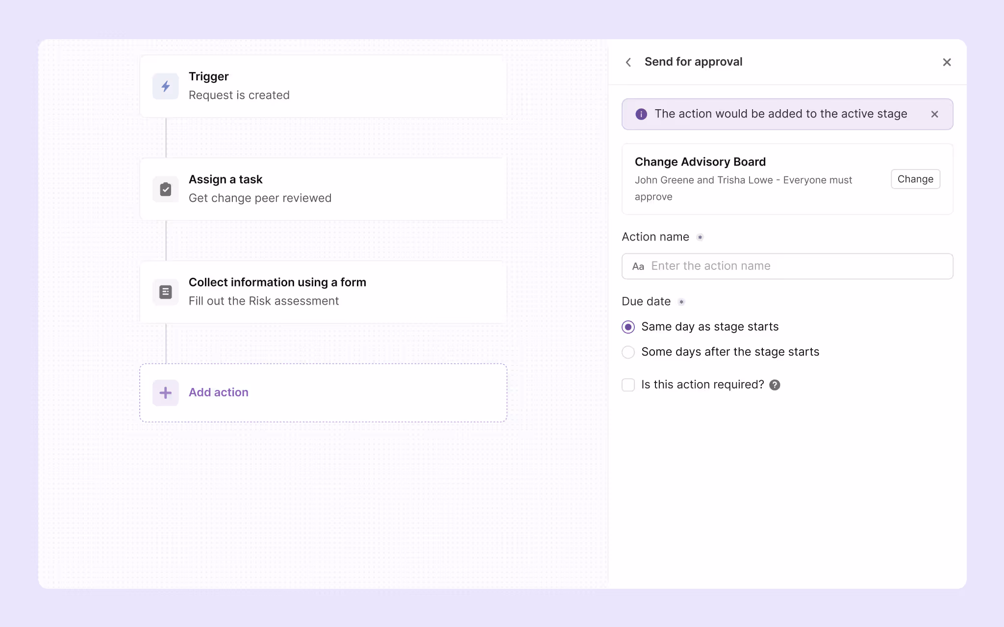 Approval workflows in changes Atomicwork