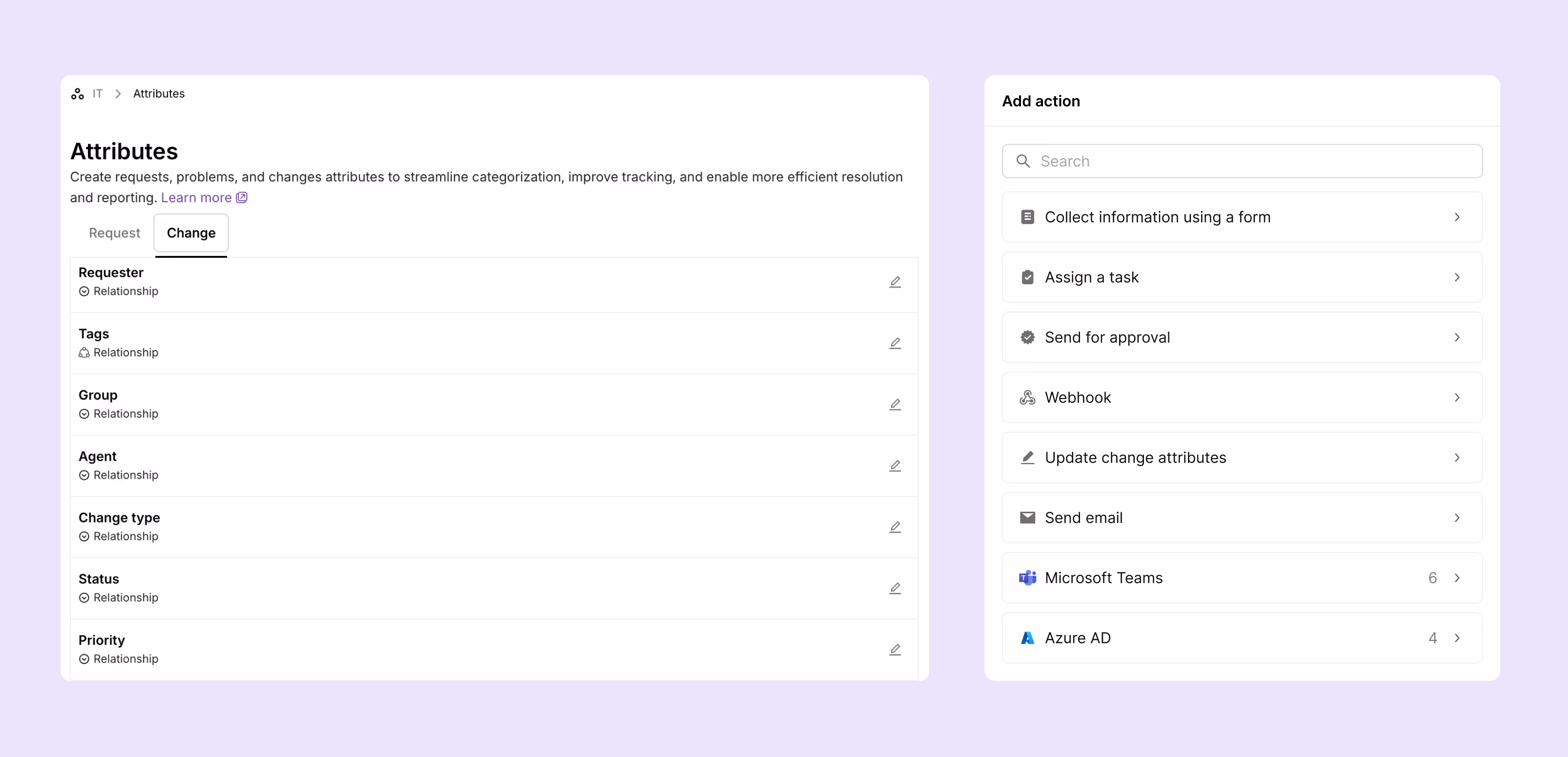 Change attributes and actions in Atomicwork