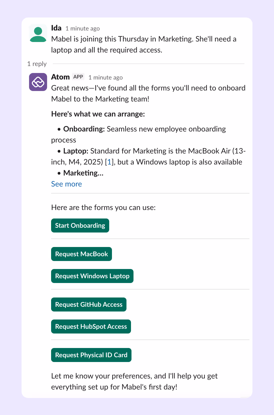 Onboarding form via Slack