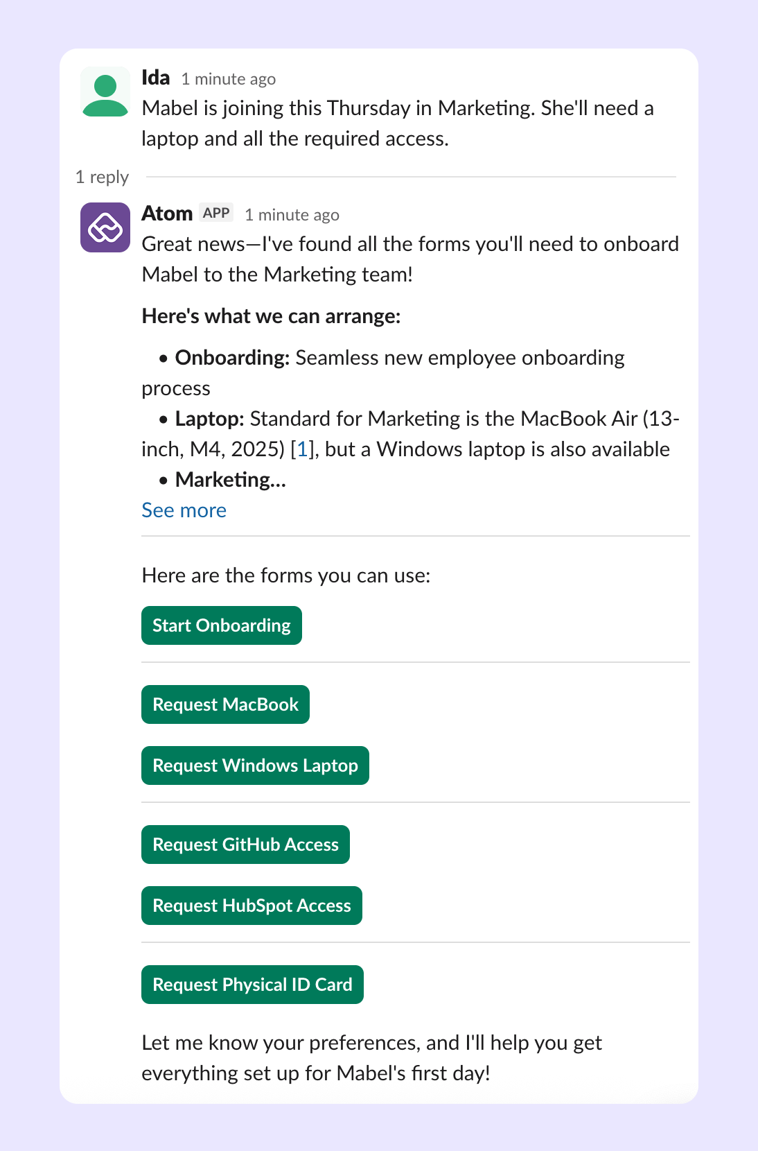 Onboarding form via Slack