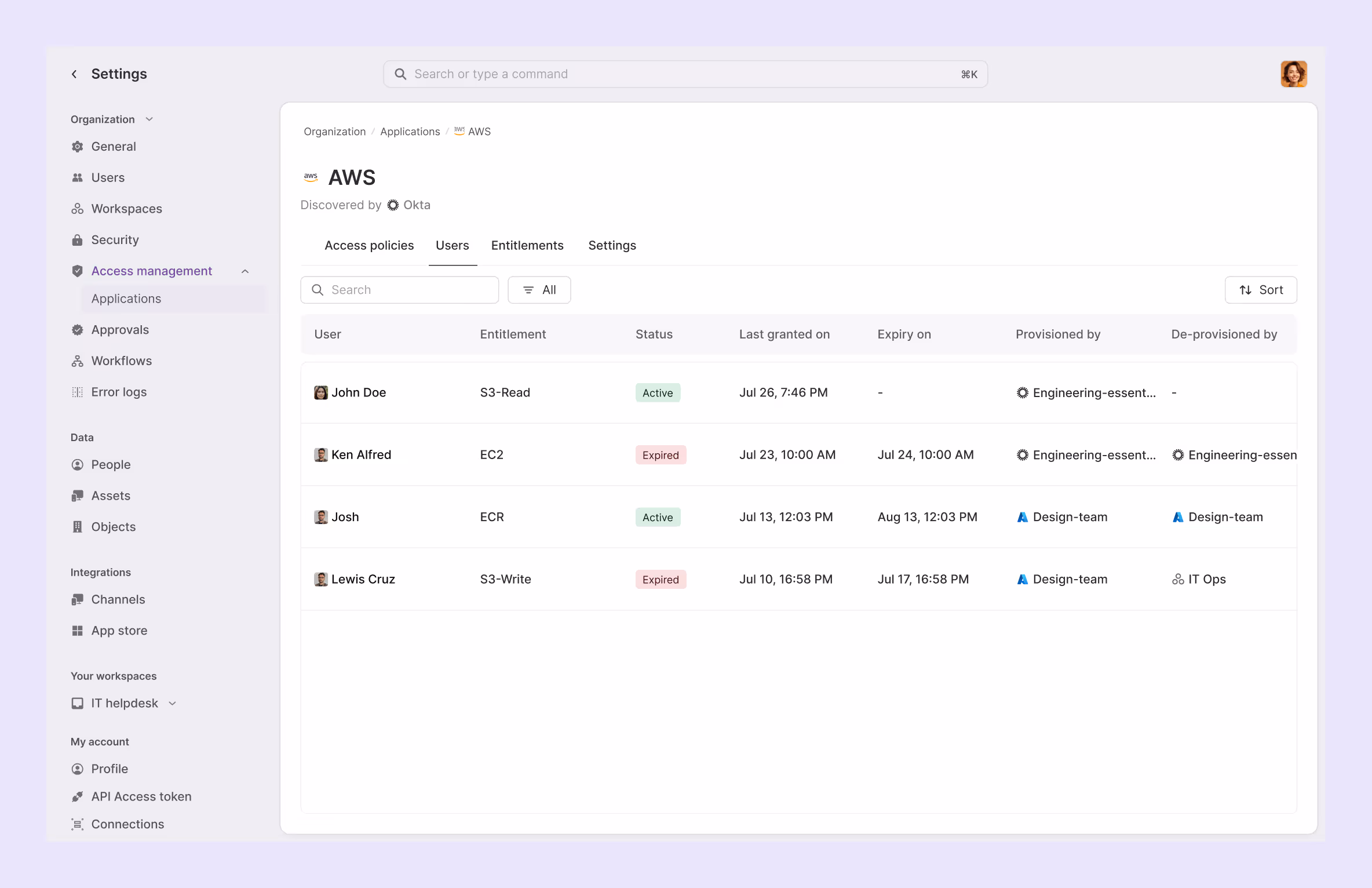 Audit trails for access provisioning