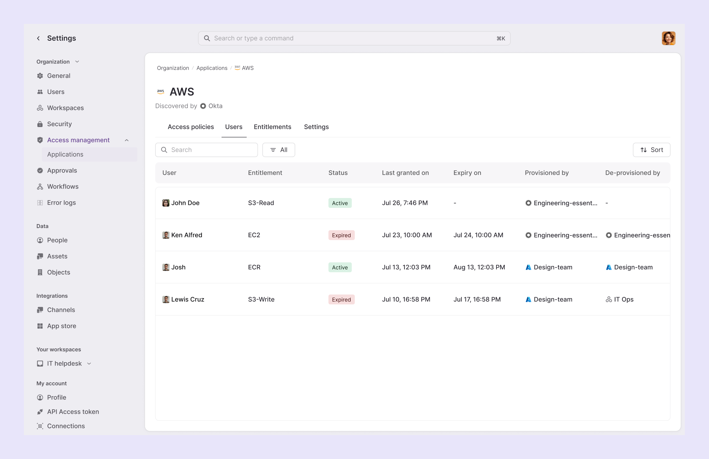 Audit trails for access provisioning