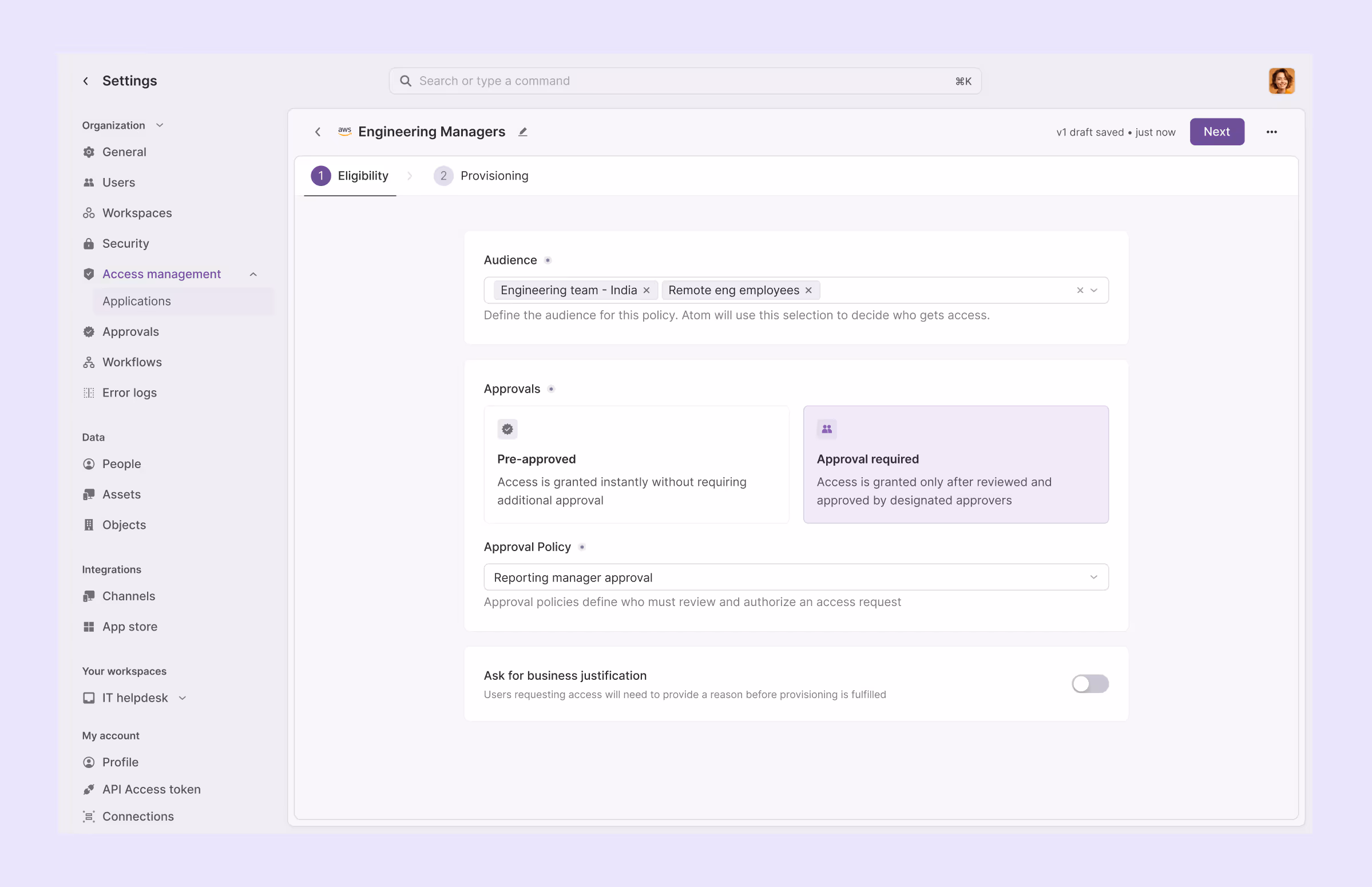 access provisioning approval worflows