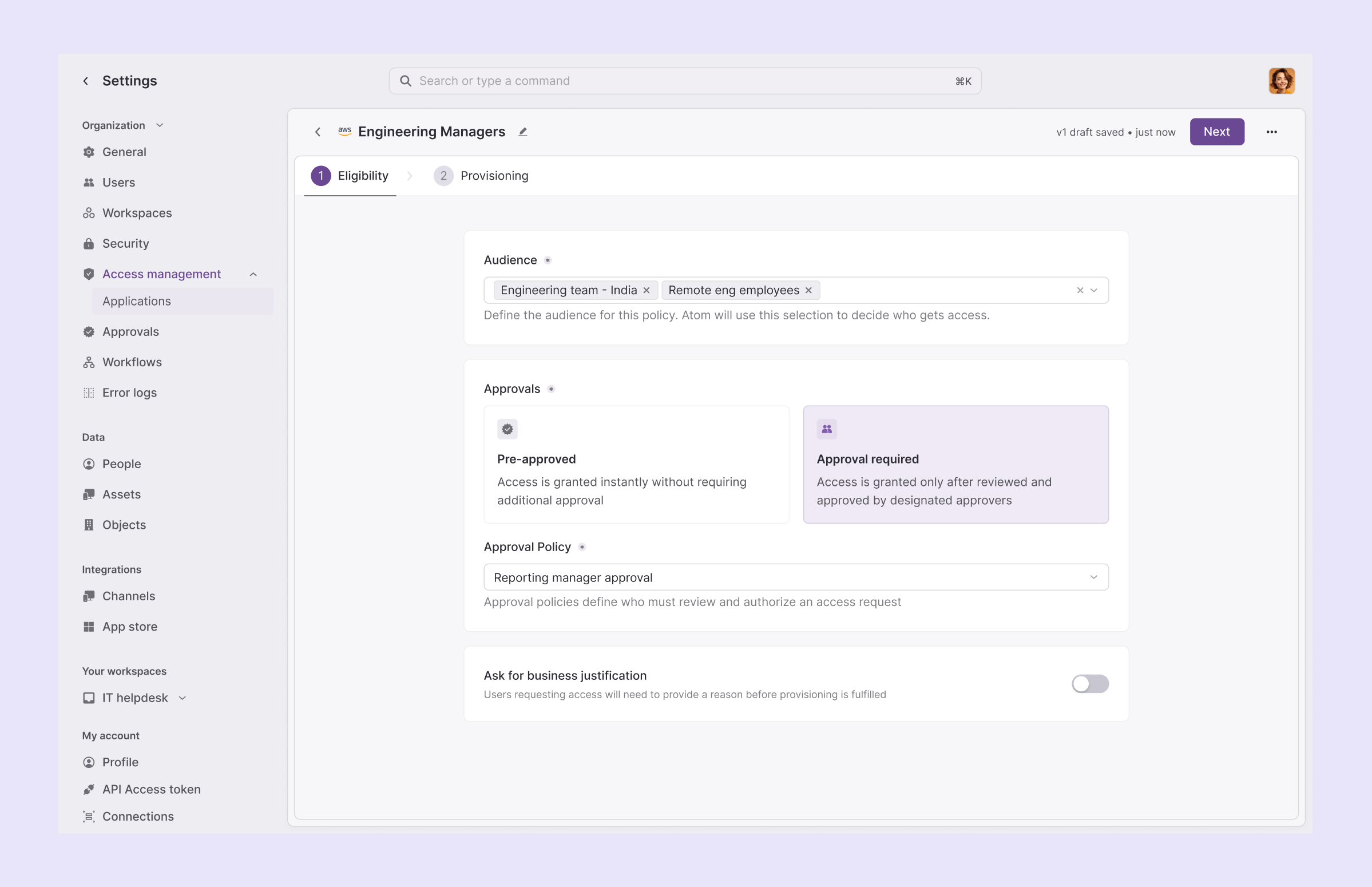 access provisioning approval worflows