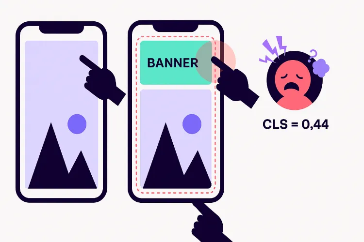 Representación de un CLS malo con intrusión de banner