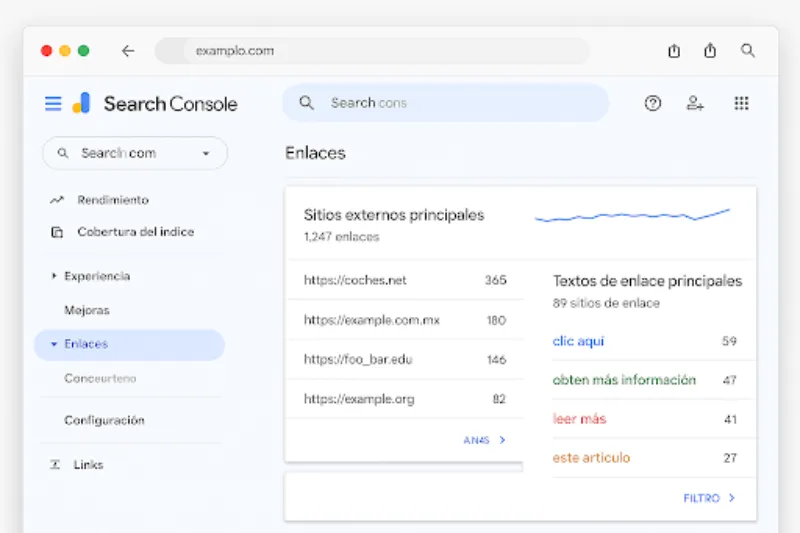 Imagen generada para mostrar la sección de enlaces dentro de Google search console