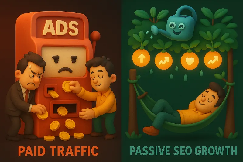 Contraste entre el estrés del tráfico pagado y el descanso del crecimiento de SEO.