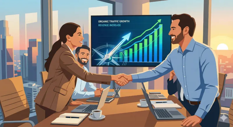 Empresarios cerrando un acuerdo para contratar SEO