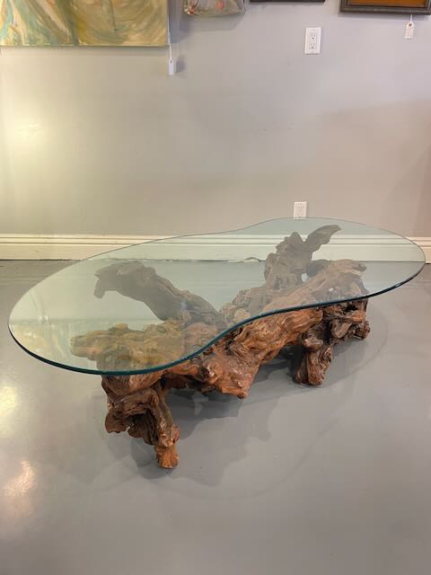 Vintage Driftwood & Glass Coffee Table