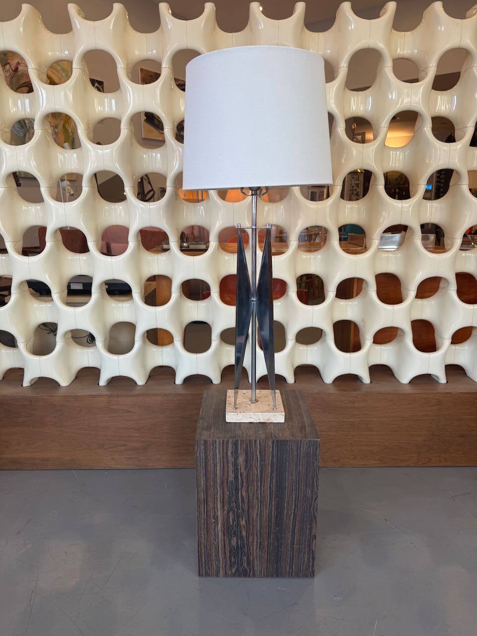 Maurizio Tempestini Travertine and Chrome Table Lamp