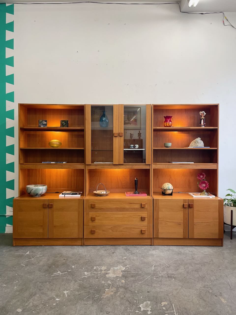 Danish Modern 3 Piece Teak Wall Unit