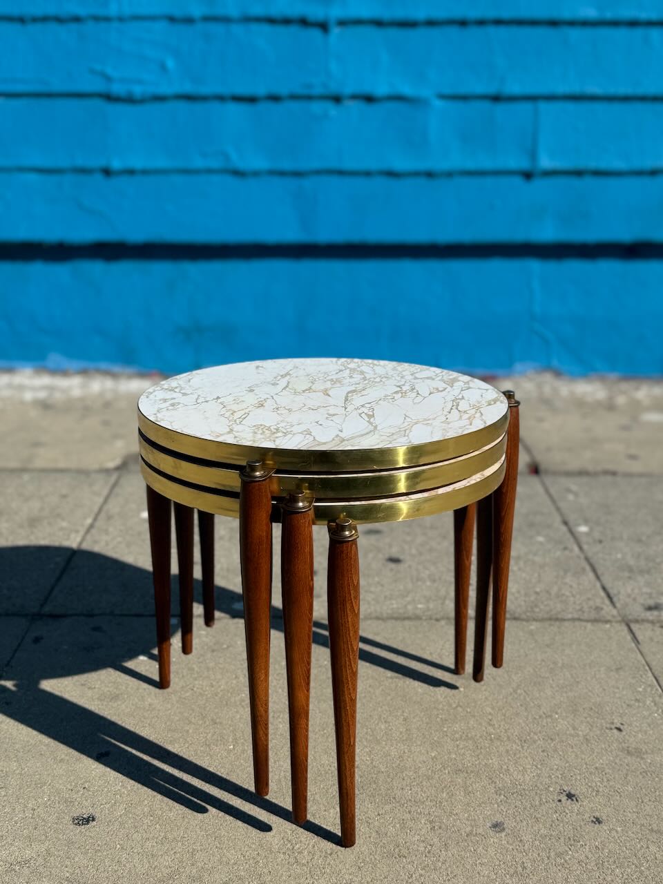 Set of 3 Marble Formica & Walnut Nesting Tables