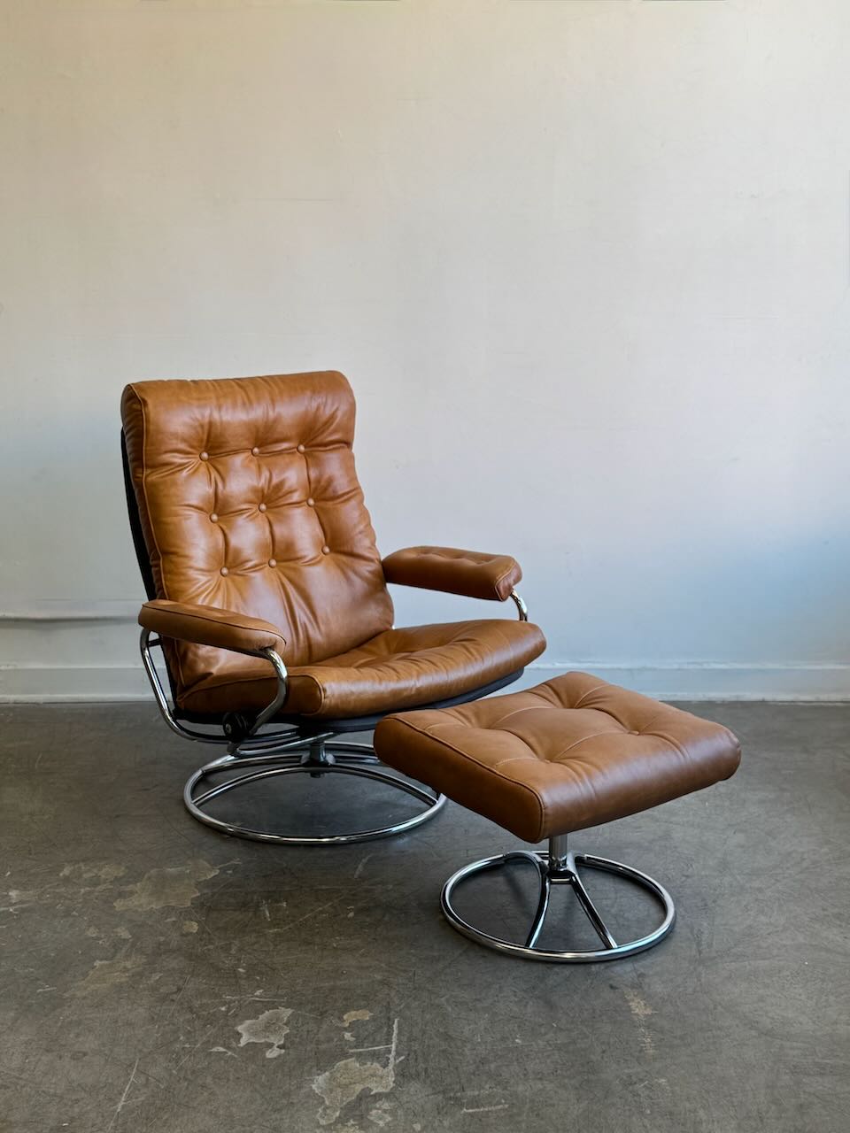 Single Ekornes "Stressless" Recliner and Ottoman