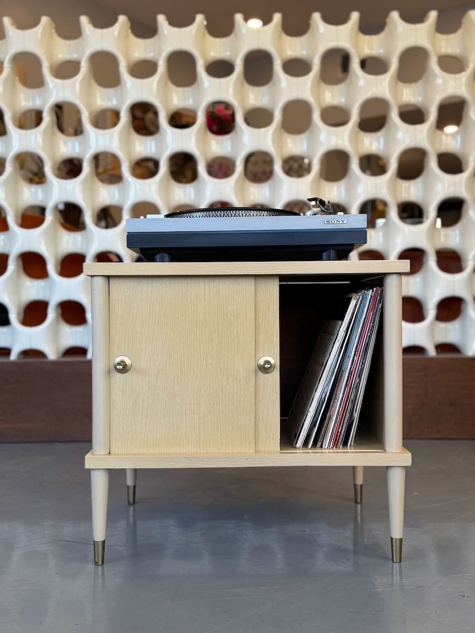 1950's Blonde Record Storage Cabinet
