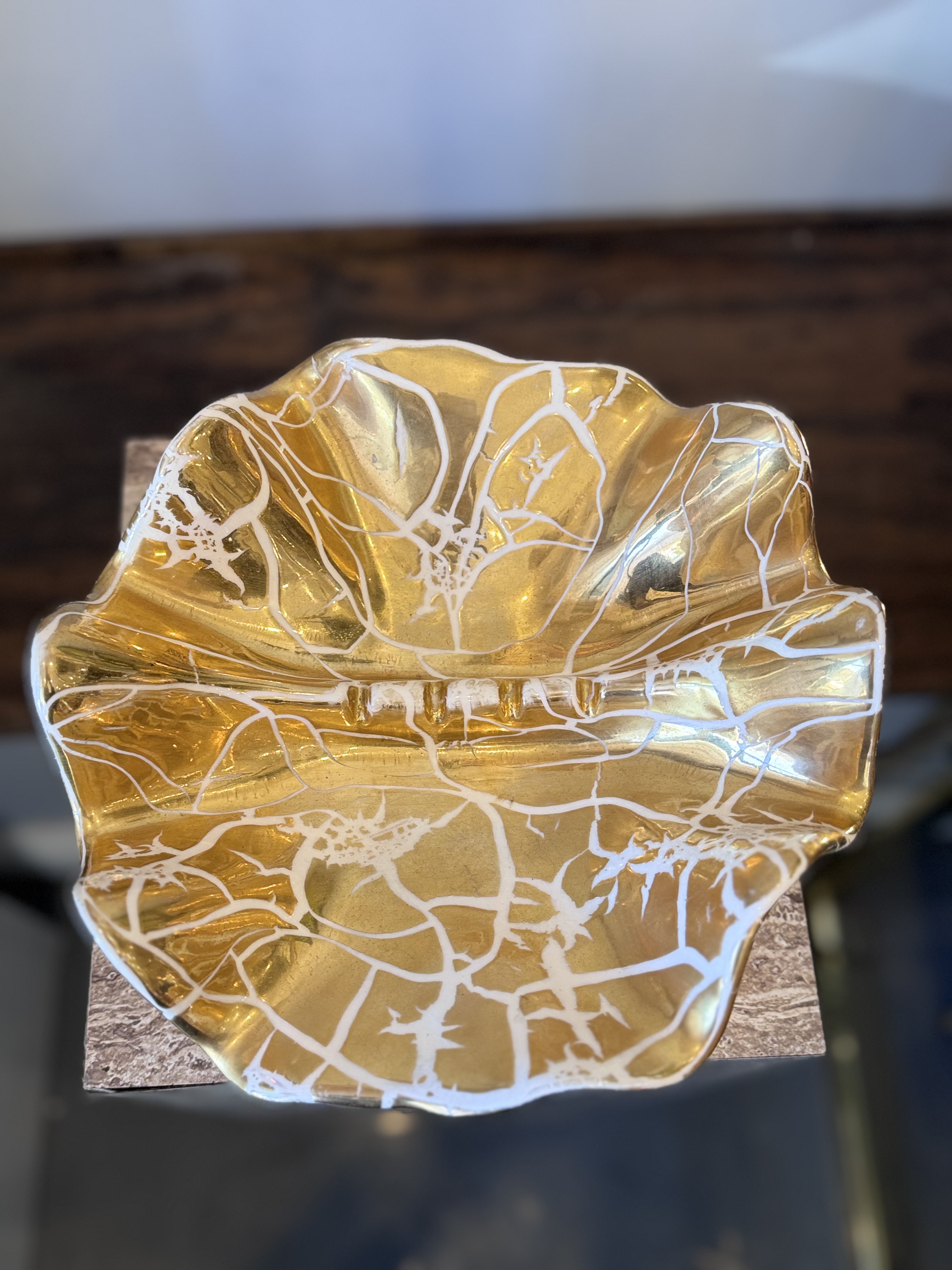 1960's Gold Ceramic Clam Ashtray