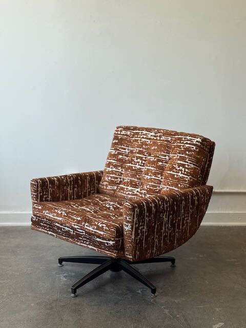 1960's Velvet Swivel Lounge Chair
