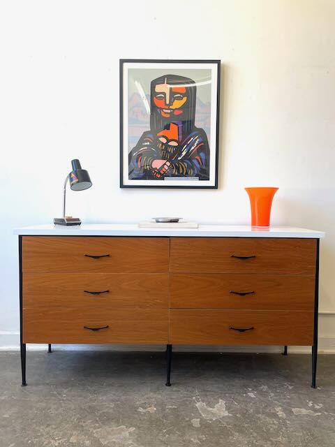 1960's White Laminate & Walnut Dresser