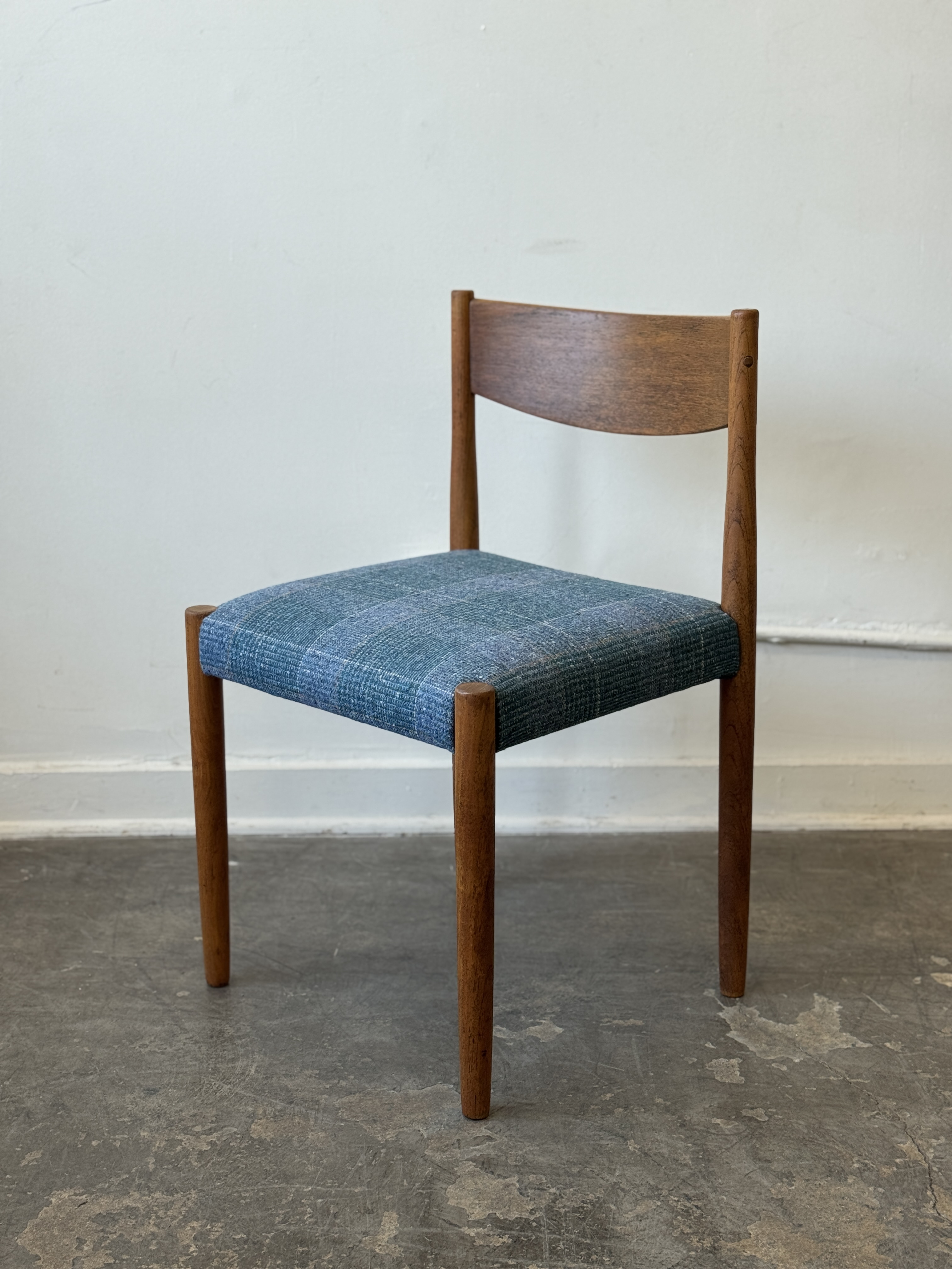Vintage Blue Tweed & Teak Chair