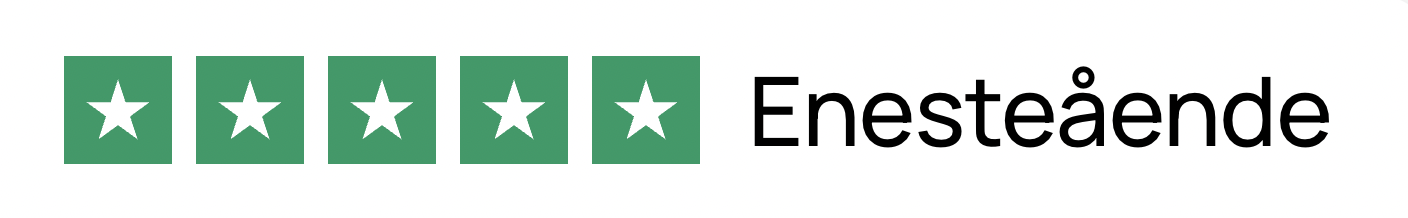 Five green squares each with a white star, next to the word 'Enestående'.