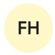 Yellow circle with bold black letters FH in the center.