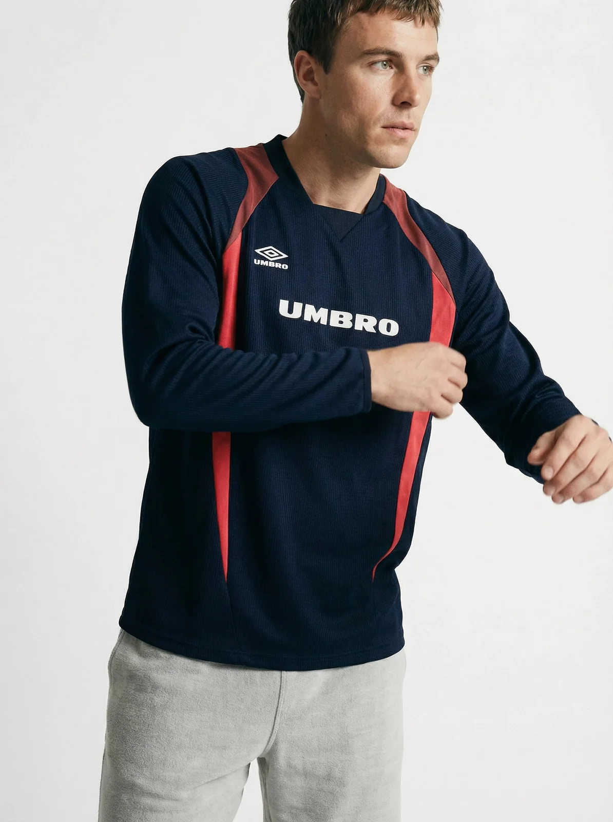 Umbro navy and red sweatshirt batch ghost mannequin processing example by Picjam