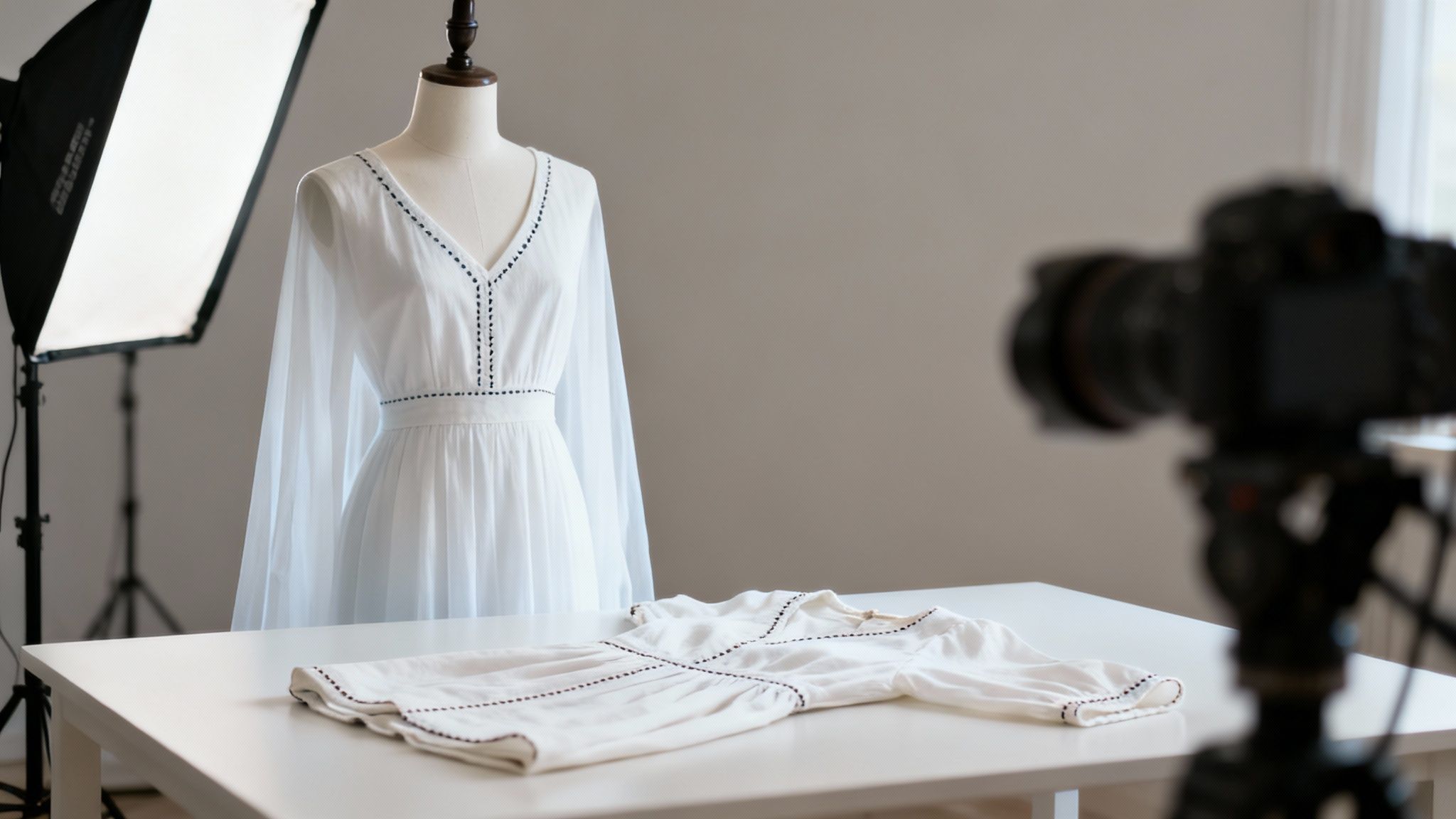 A close-up shot of a white t-shirt on a ghost mannequin, showcasing ideal lighting for AI input.