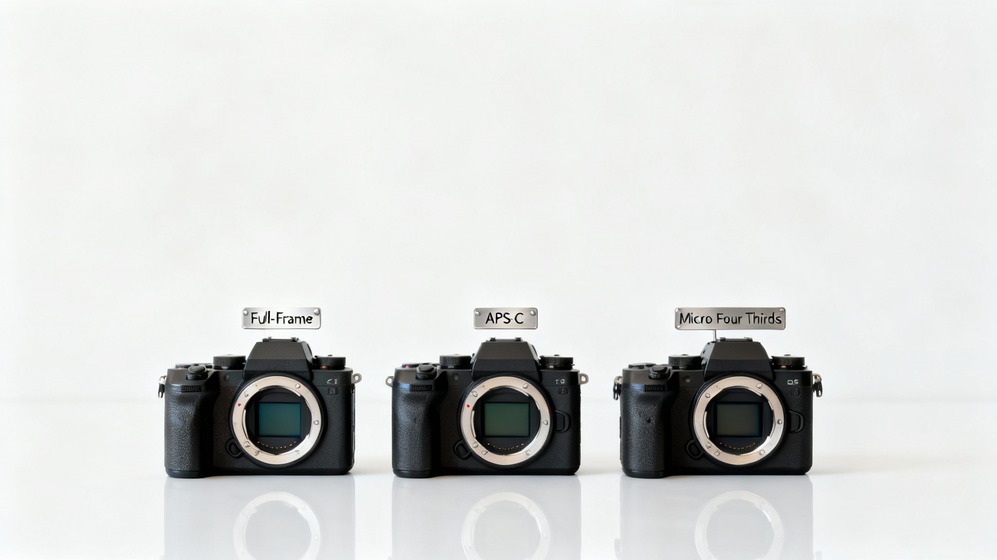 A professional camera with a large lens is set up on a tripod in a studio, ready for a product photoshoot.