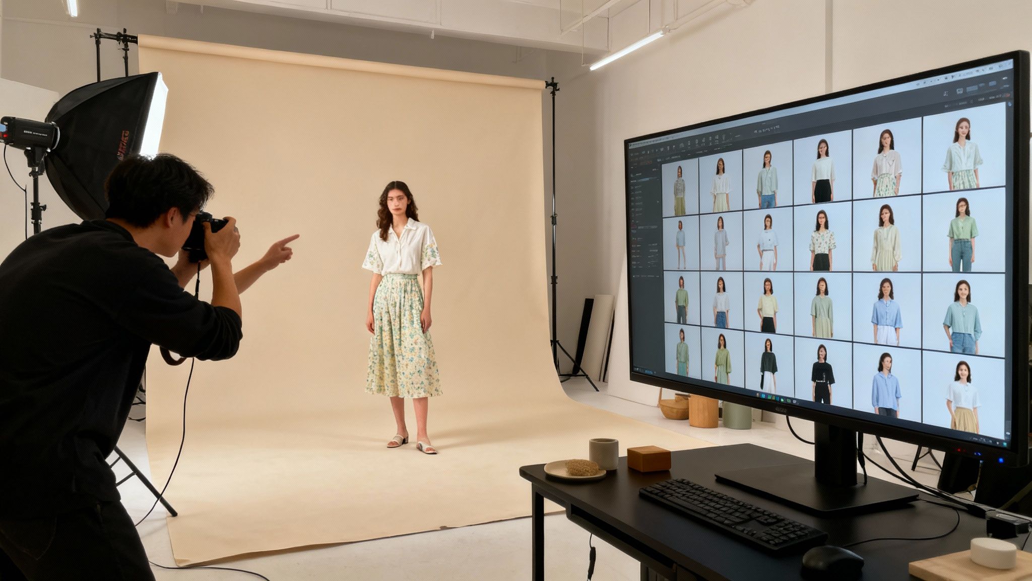 Model showcasing apparel with diverse poses