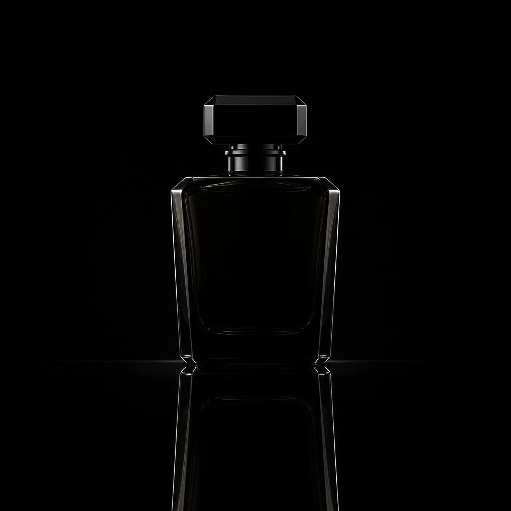 Luxury perfume photography idea with mirror reflection on black