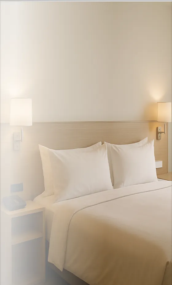 Spacious modern hotel room with, large window with curtains at Hotels by Perch