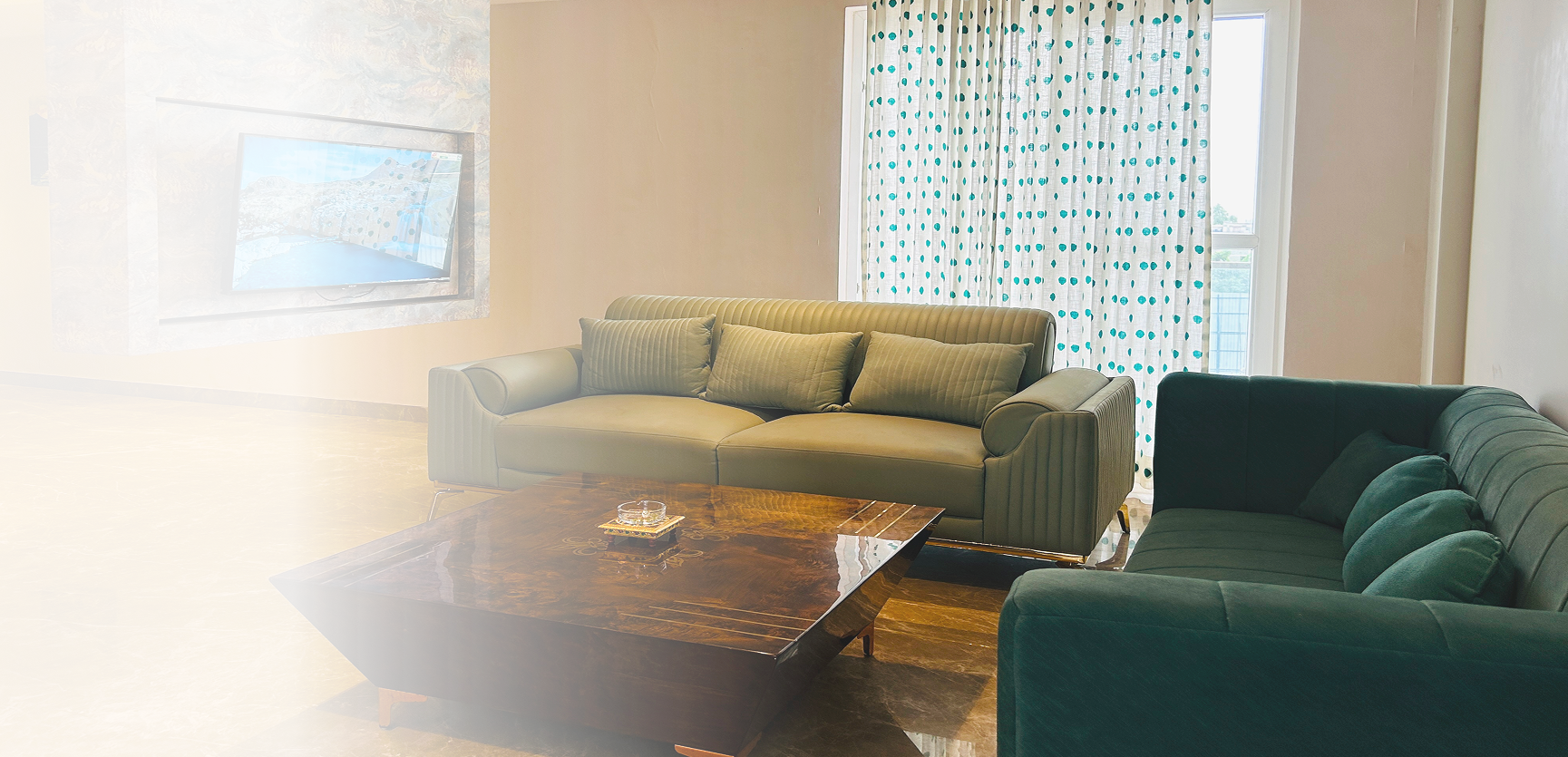 Modern Perch serviced apartment living space with elegant decor