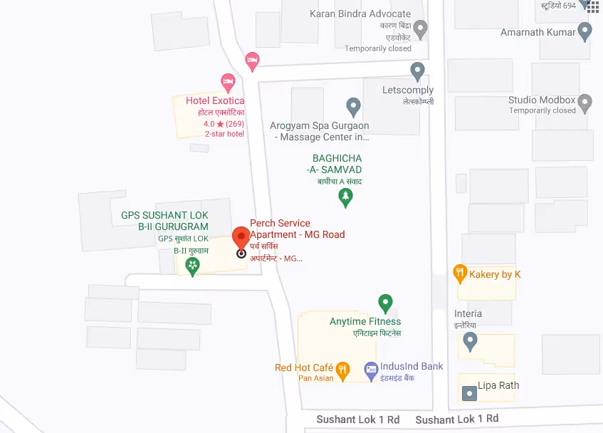 link to the google map of perch studio apartments on sohna road