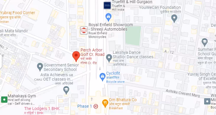 link to the google map of perch studio apartments on sohna road