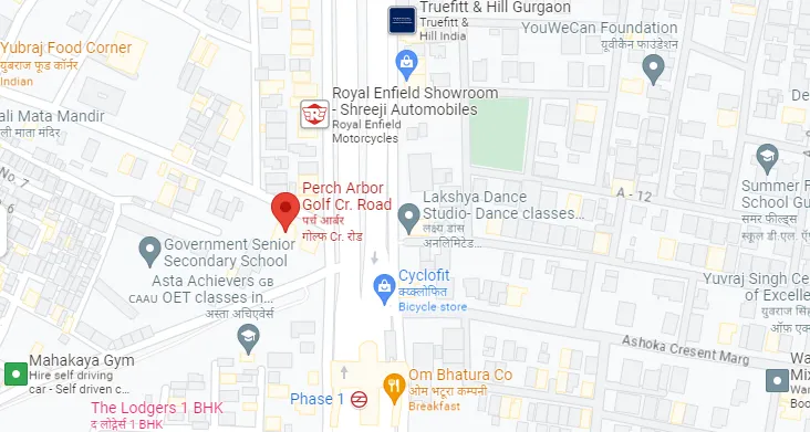 link to the google map of perch studio apartments on sohna road