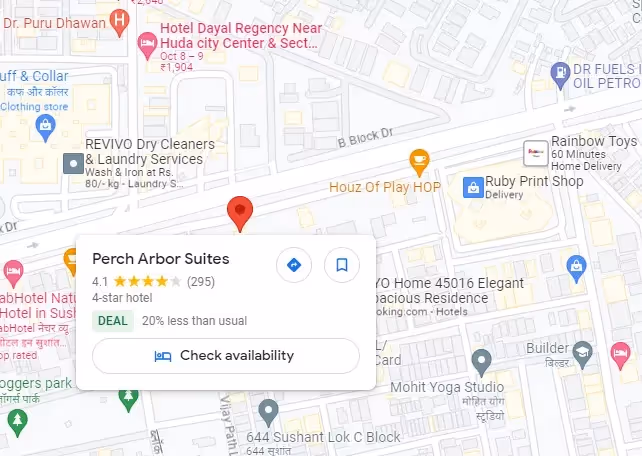 link to the google map of perch studio apartments on sohna road