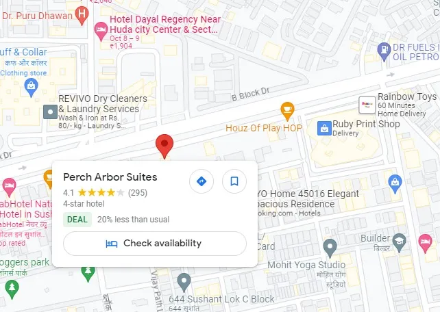 link to the google map of perch studio apartments on sohna road