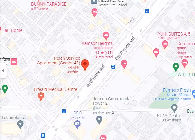 link to the google map of perch studio apartments on sohna road