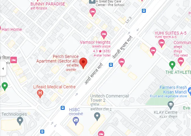 link to the google map of perch studio apartments on sohna road