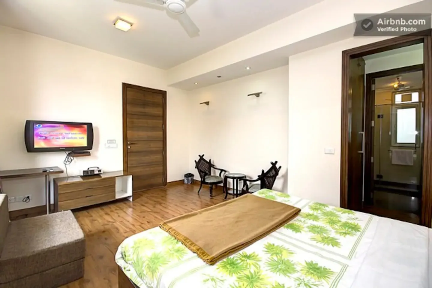 Cross section view of the 2 BHK apartment - the ground floor apartment also opens onto the garden area with a view of trees - the service apartment is available for logn term rent