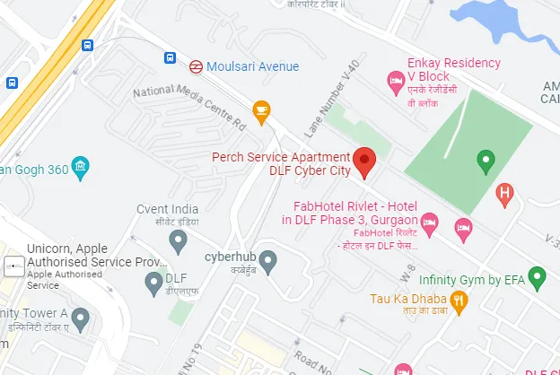 link to the google map of perch studio apartments on sohna road