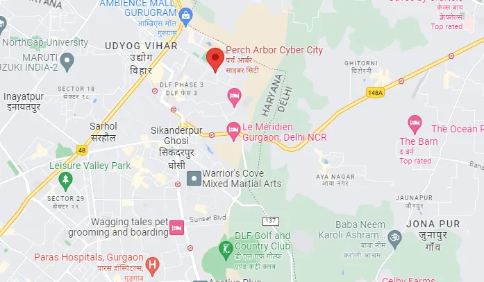 link to the google map of perch studio apartments on sohna road