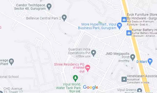 link to the google map of perch studio apartments on sohna road