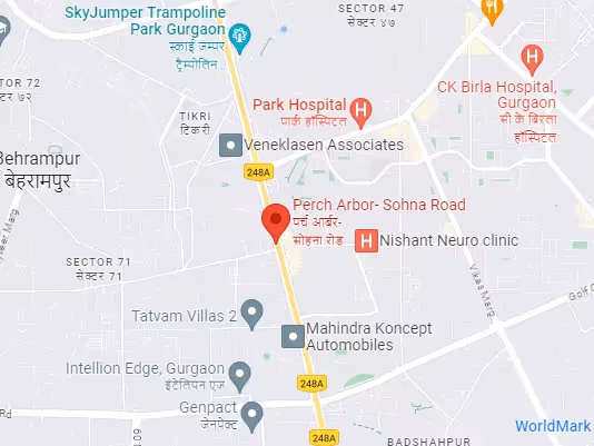 link to the google map of perch studio apartments on sohna road