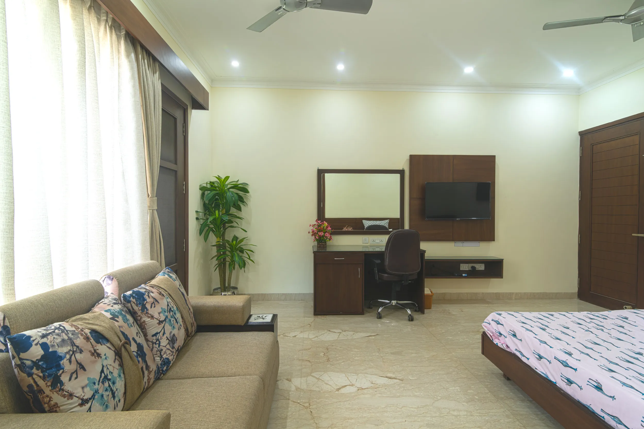 Serviced studio apartment interiors near HUDA City metro station