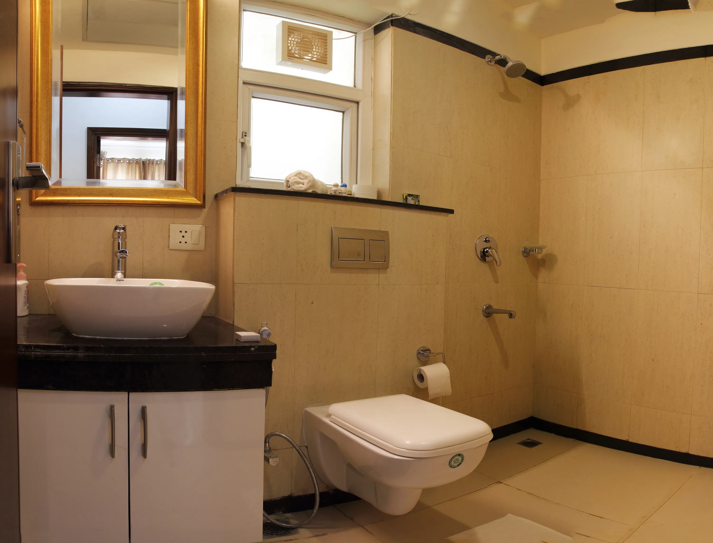 Another view of the bathroom in the 2 bedroom apartments on Sohna road - CP2 complex and managed by Perch Service Apartments