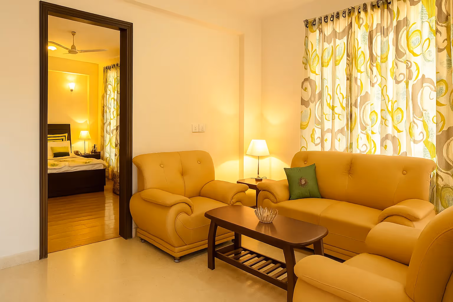 Cozy living room featuring  comfortable sofa and coffee table in 2BHK Apartment Sector 40 by Perch.