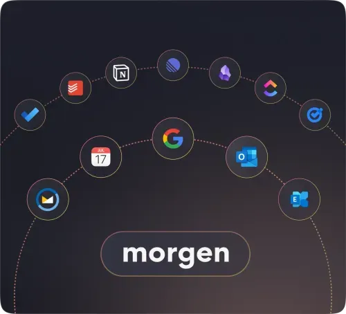 Integrate all your calendars with Morgen, including Google, Outlook, Apple, Fastmail Calendars, and more.