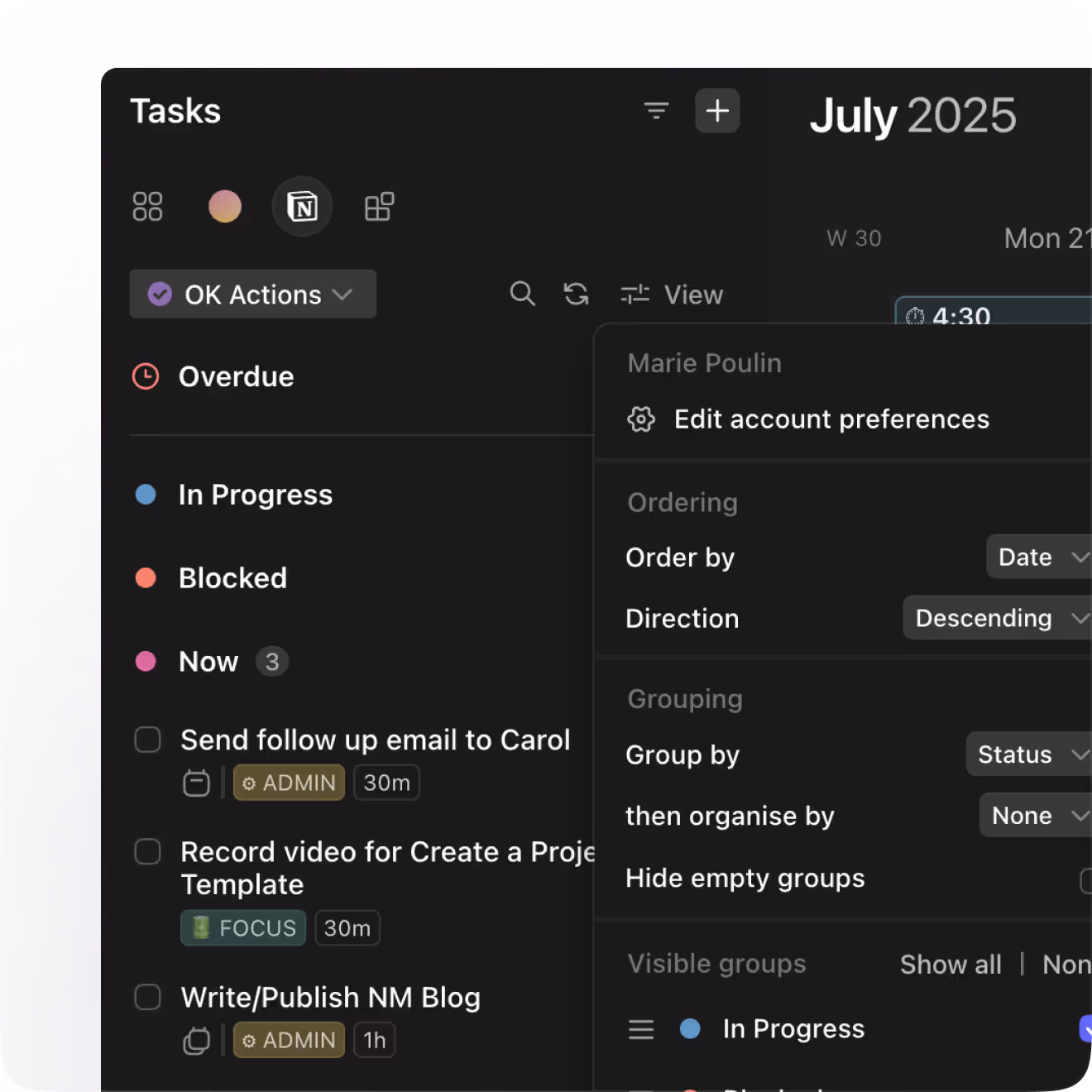 Schedule Notion tasks directly in your calendar to plan and protect time to get the work done.