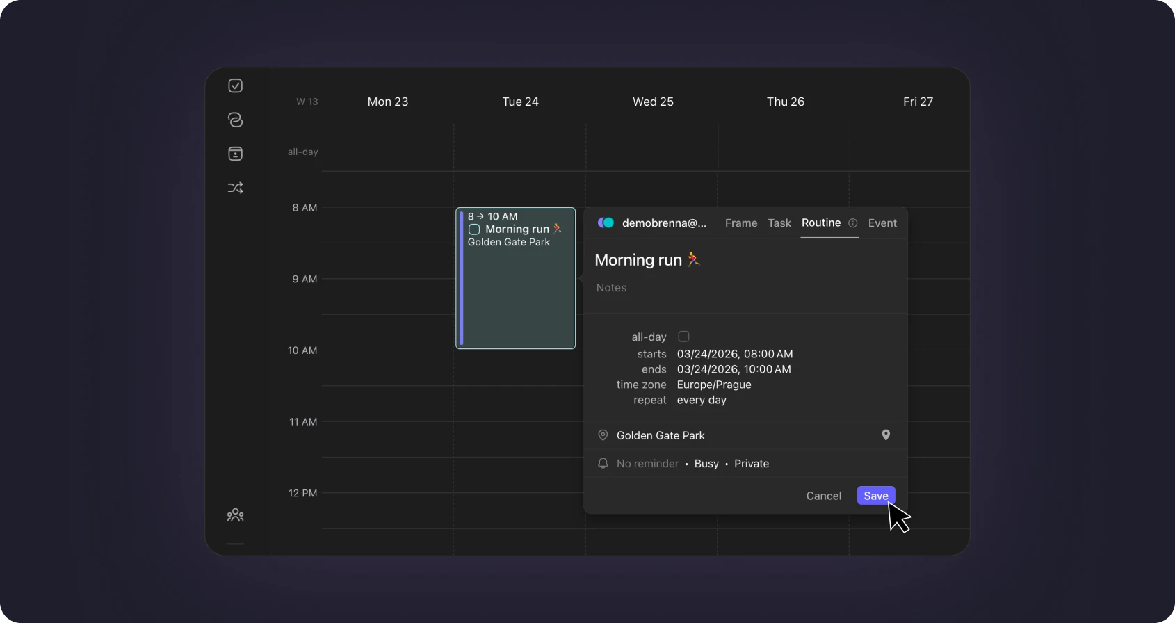 Customize your routines with colors, locations, notes and frequency settings